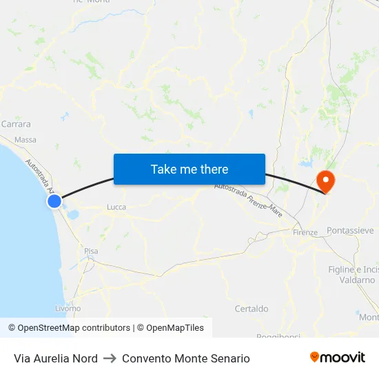 Aurelia North Street to Monte Senario Convent map