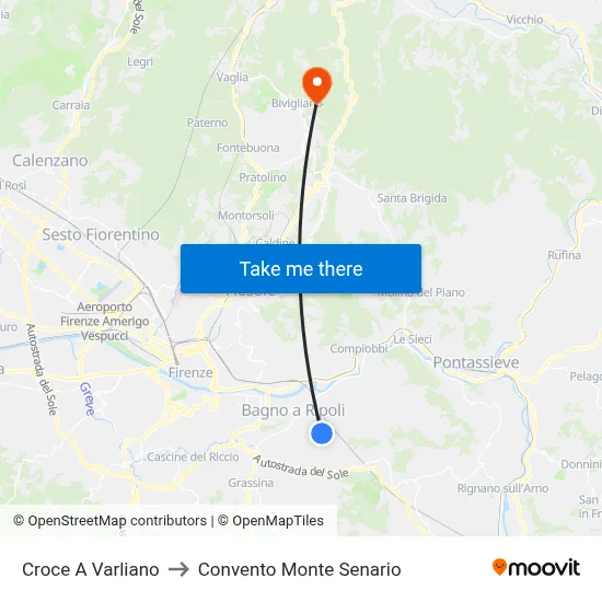 Croce A Varliano to Monte Senario Convent map
