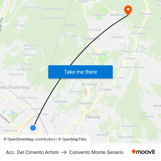 Cimento Artom Access to Monte Senario Convent map