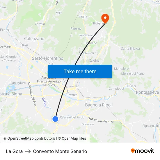 La Gora to Monte Senario Convent map