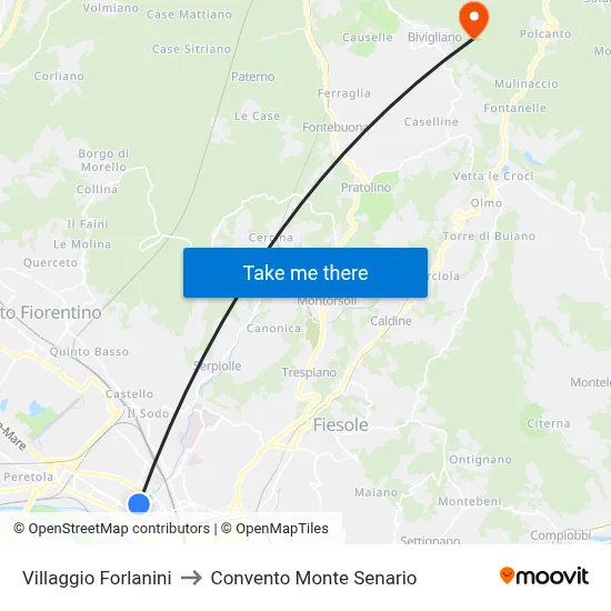 Forlanini Village to Monte Senario Convent map