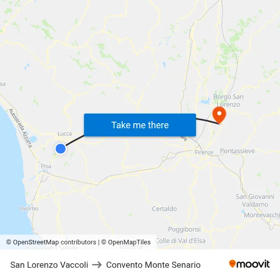 San Lorenzo Vaccoli to Monte Senario Convent map