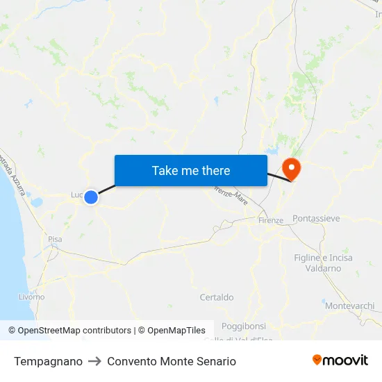 Tempagnano to Monte Senario Convent map