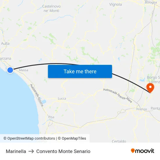 Marinella to Monte Senario Convent map