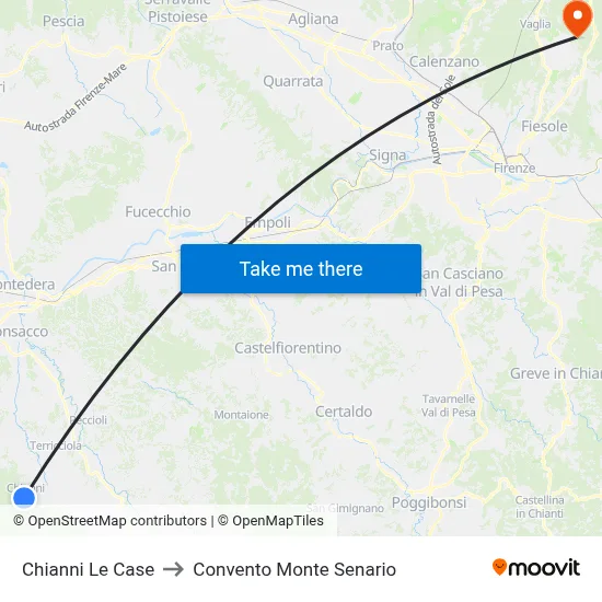 Chianni Le Case to Monte Senario Convent map