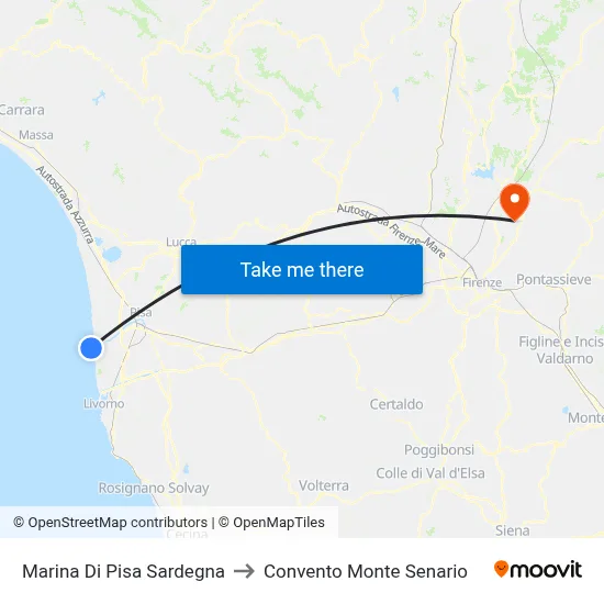Marina Di Pisa Sardegna to Monte Senario Convent map