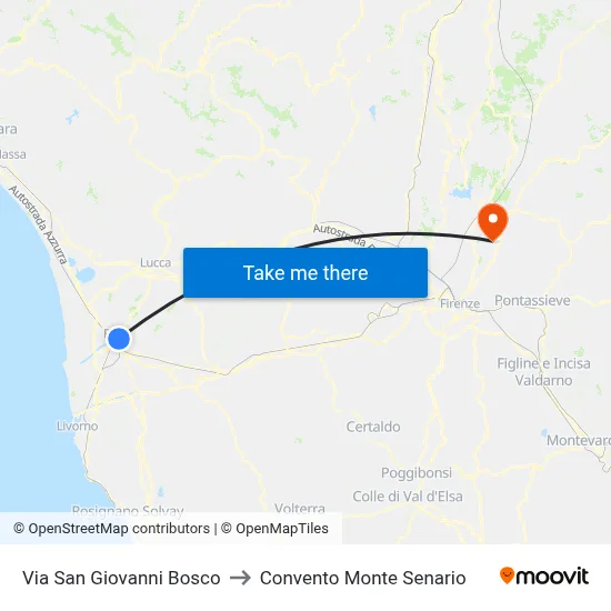 San Giovanni Bosco Street to Monte Senario Convent map