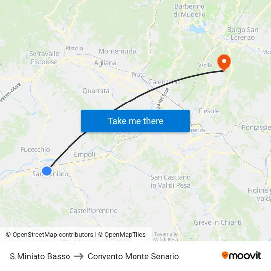 San Miniato Basso to Monte Senario Convent map