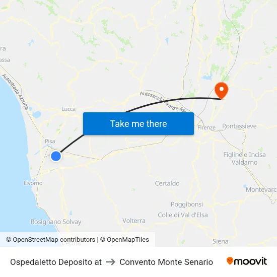 Ospedaletto Depot to Monte Senario Convent map