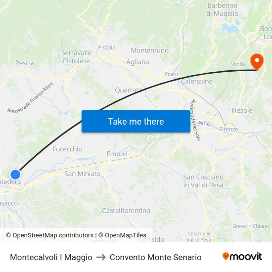 Montecalvoli I Maggio to Monte Senario Convent map