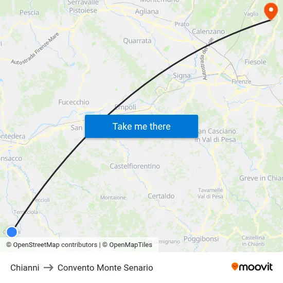 Chianni to Monte Senario Convent map
