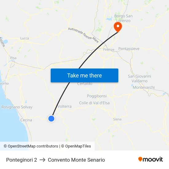 Ponteginori 2 to Monte Senario Convent map