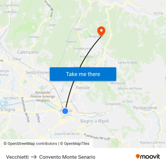 Vecchietti to Monte Senario Convent map