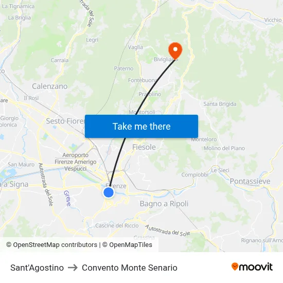 Saint Augustine to Monte Senario Convent map