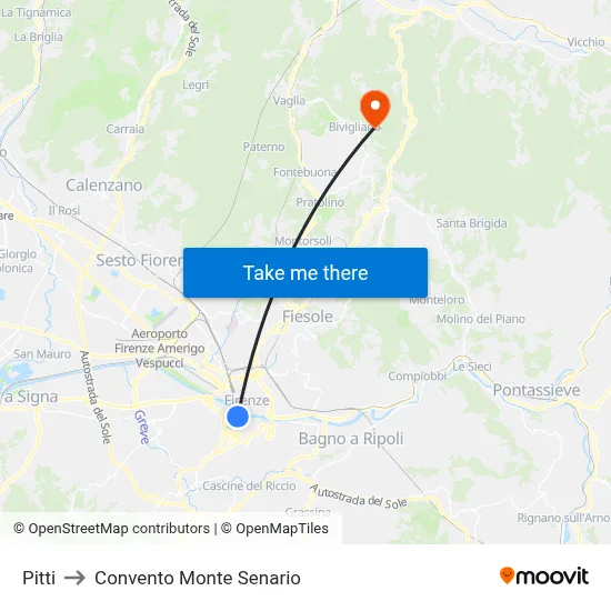 Pitti to Monte Senario Convent map