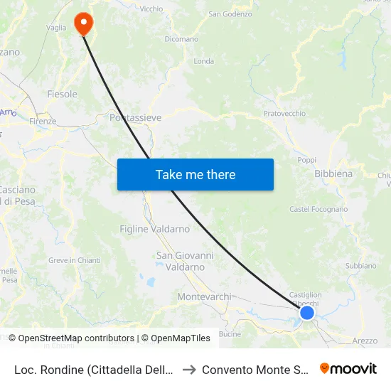 Rondine (City of Peace) to Monte Senario Convent map