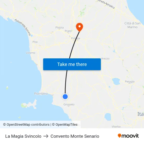 La Magia Junction to Monte Senario Convent map