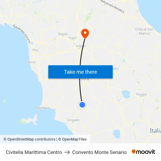 Civitella Marittima Center to Monte Senario Convent map
