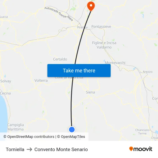 Torniella to Monte Senario Convent map