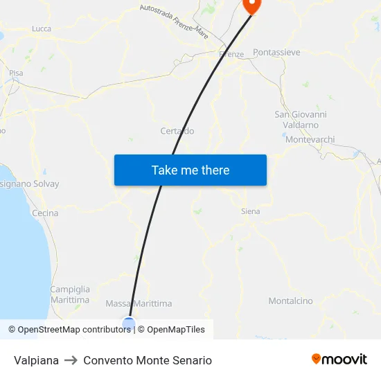 Valpiana to Monte Senario Convent map