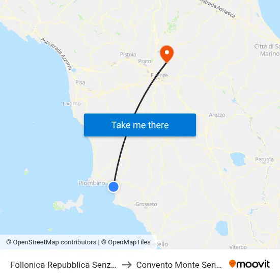 Follonica Repubblica Senzuno to Monte Senario Convent map