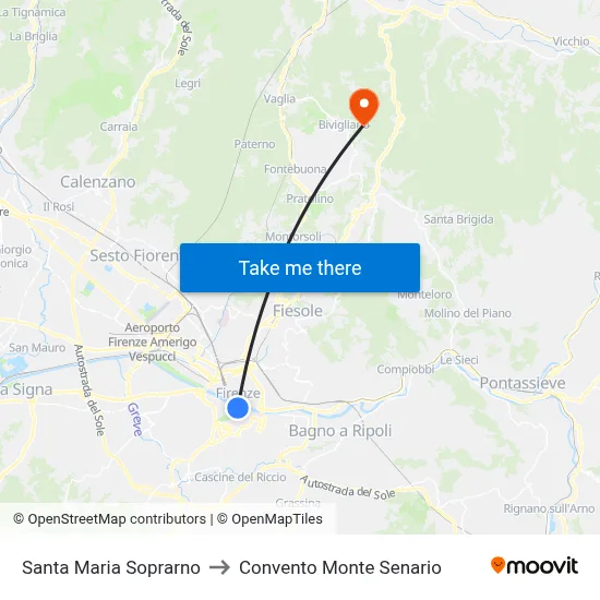 Santa Maria Soprarno to Monte Senario Convent map