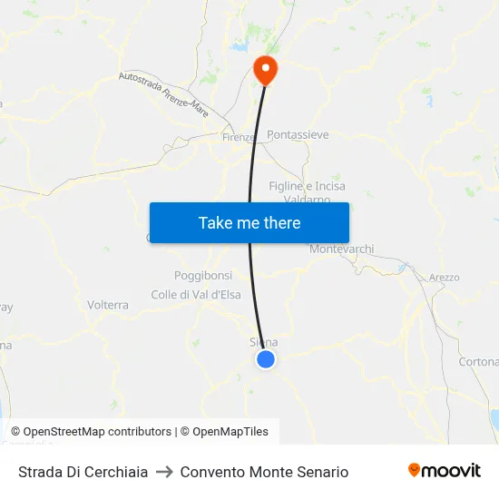 Cerchiaia Road to Monte Senario Convent map