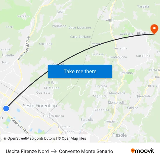 Florence North Exit to Monte Senario Convent map