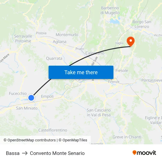 Bassa to Monte Senario Convent map