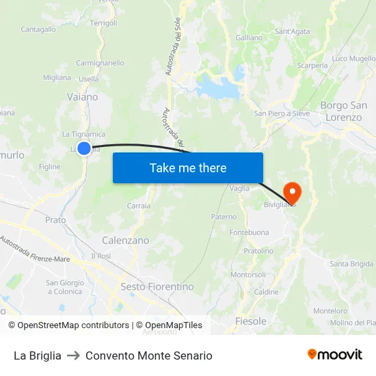 La Briglia to Monte Senario Convent map