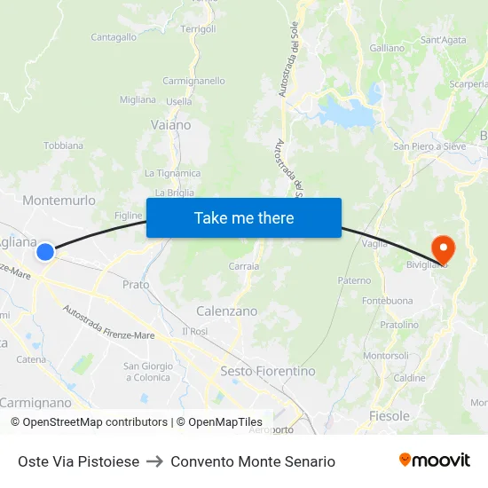 Oste Pistoiese Street to Monte Senario Convent map