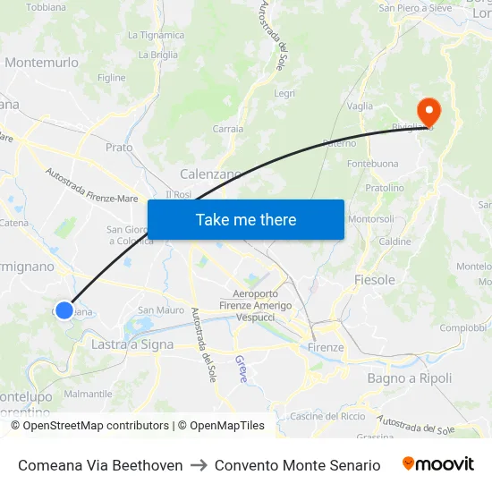 Comeana Via Beethoven to Monte Senario Convent map