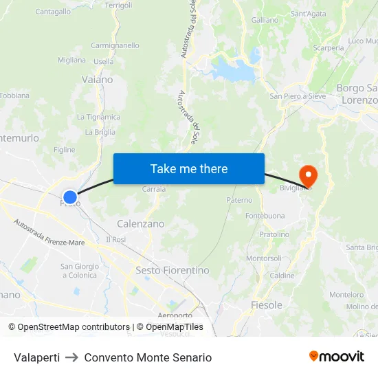 Valaperti to Monte Senario Convent map