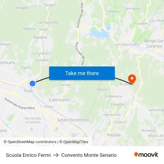 Enrico Fermi School to Monte Senario Convent map