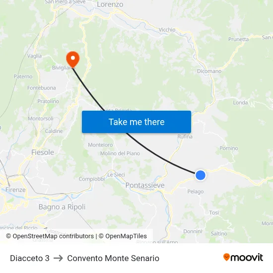 Diacceto 3 to Monte Senario Convent map