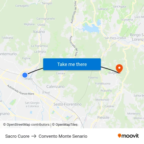 Sacred Heart to Monte Senario Convent map