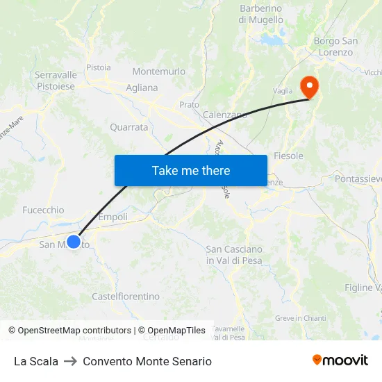 La Scala to Monte Senario Convent map