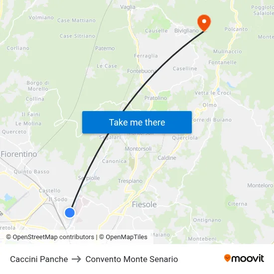 Caccini Panche to Monte Senario Convent map