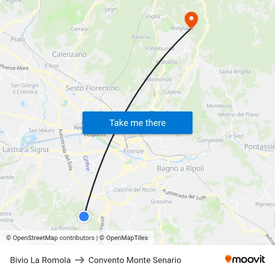 La Romola Junction to Monte Senario Convent map