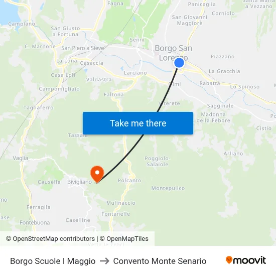 Borgo Schools May 1st to Monte Senario Convent map