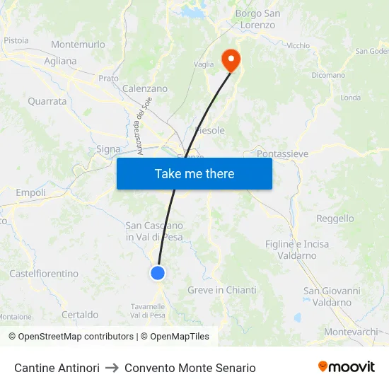 Antinori Winery to Monte Senario Convent map