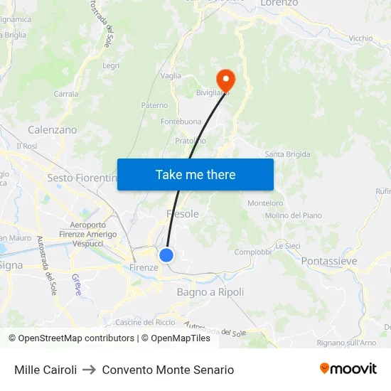 Mille Cairoli to Monte Senario Convent map