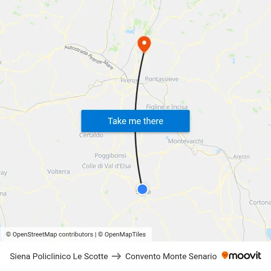 Siena Le Scotte Hospital to Monte Senario Convent map