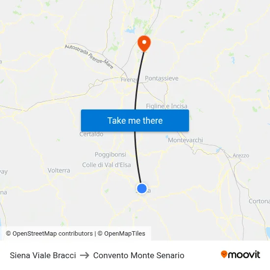 Siena Viale Bracci to Monte Senario Convent map