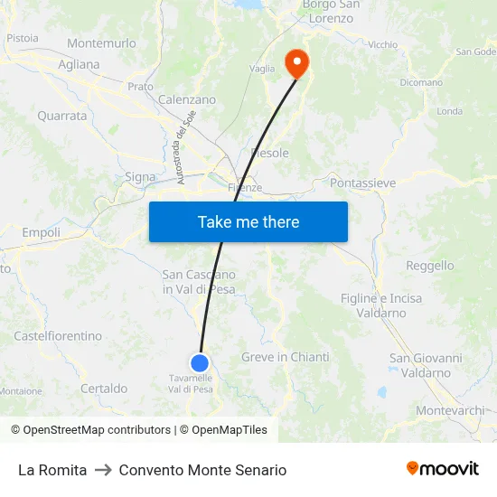 La Romita to Monte Senario Convent map