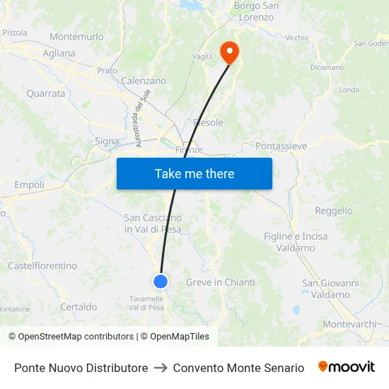 New Bridge Gas Station to Monte Senario Convent map