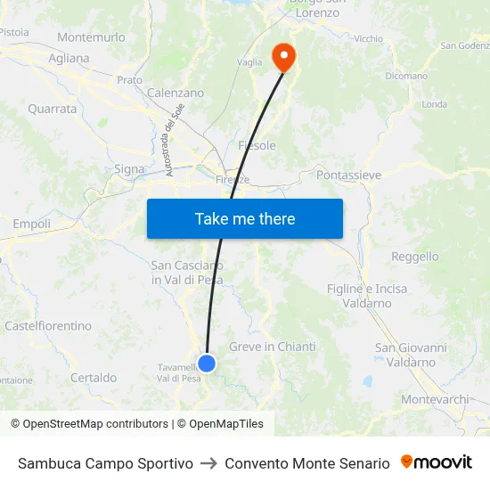 Sambuca Sports Field to Monte Senario Convent map