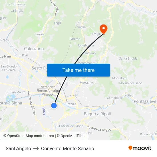 Sant'Angelo to Monte Senario Convent map