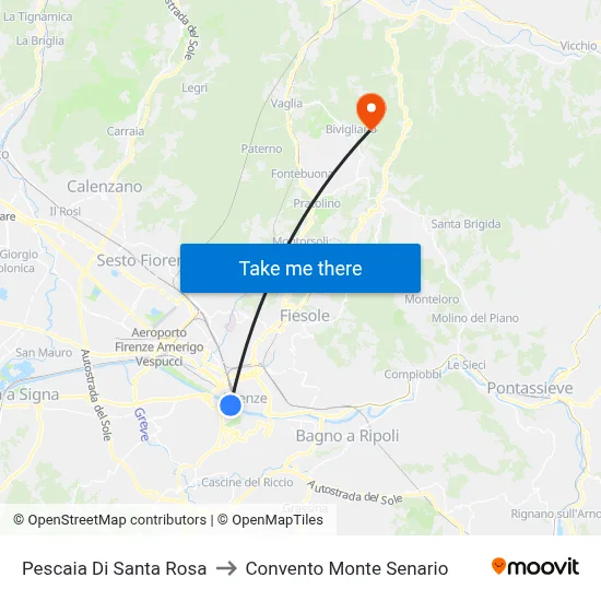 Santa Rosa Dam to Monte Senario Convent map