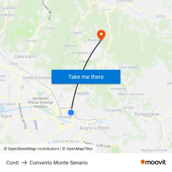 Conti to Convento Monte Senario map